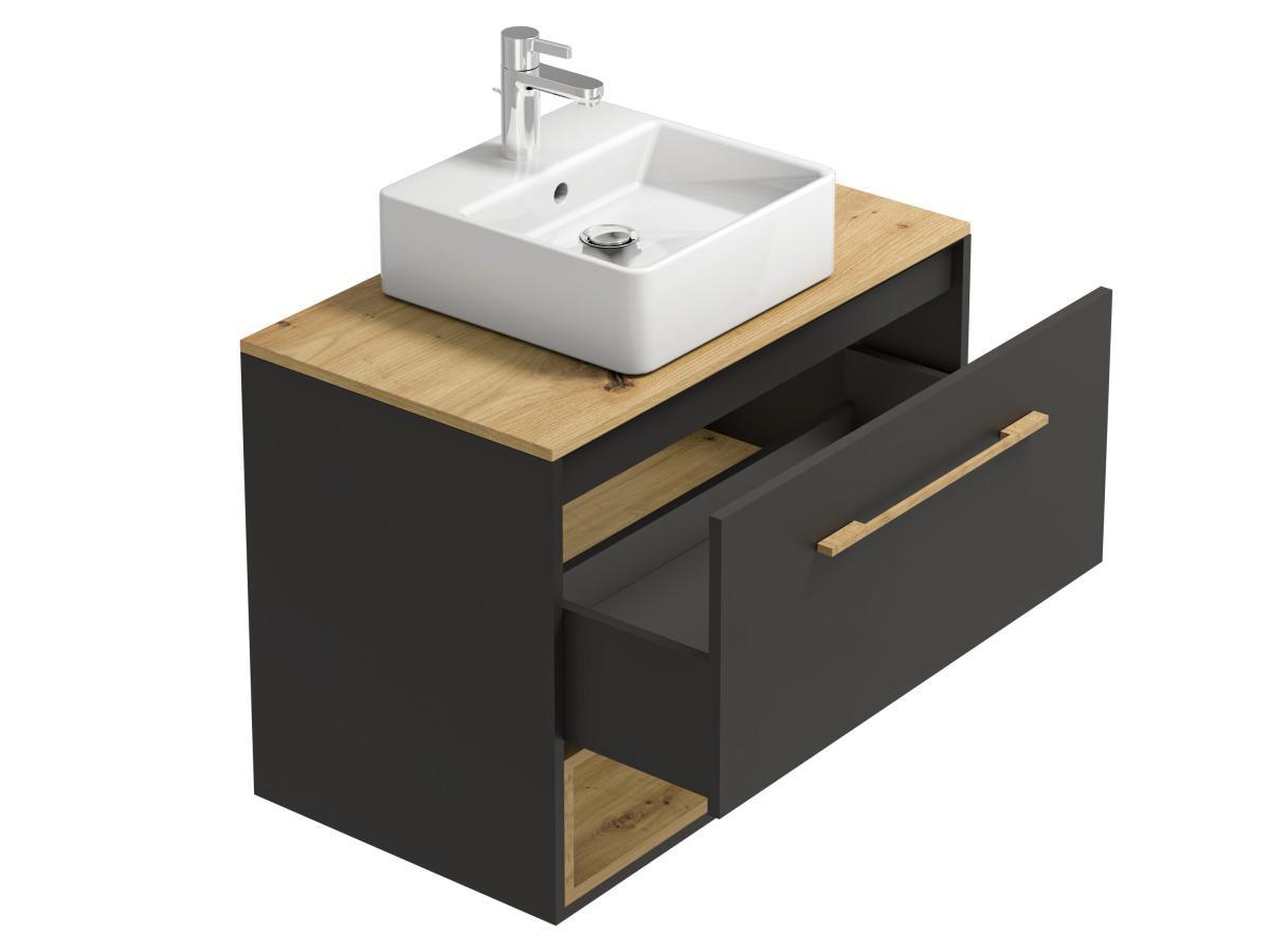 Vente-unique Waschbeckenunterschrank hängend mit Einzelwaschbecken & Spiegelschrank - 80 cm - Anthrazit - YANGRA  