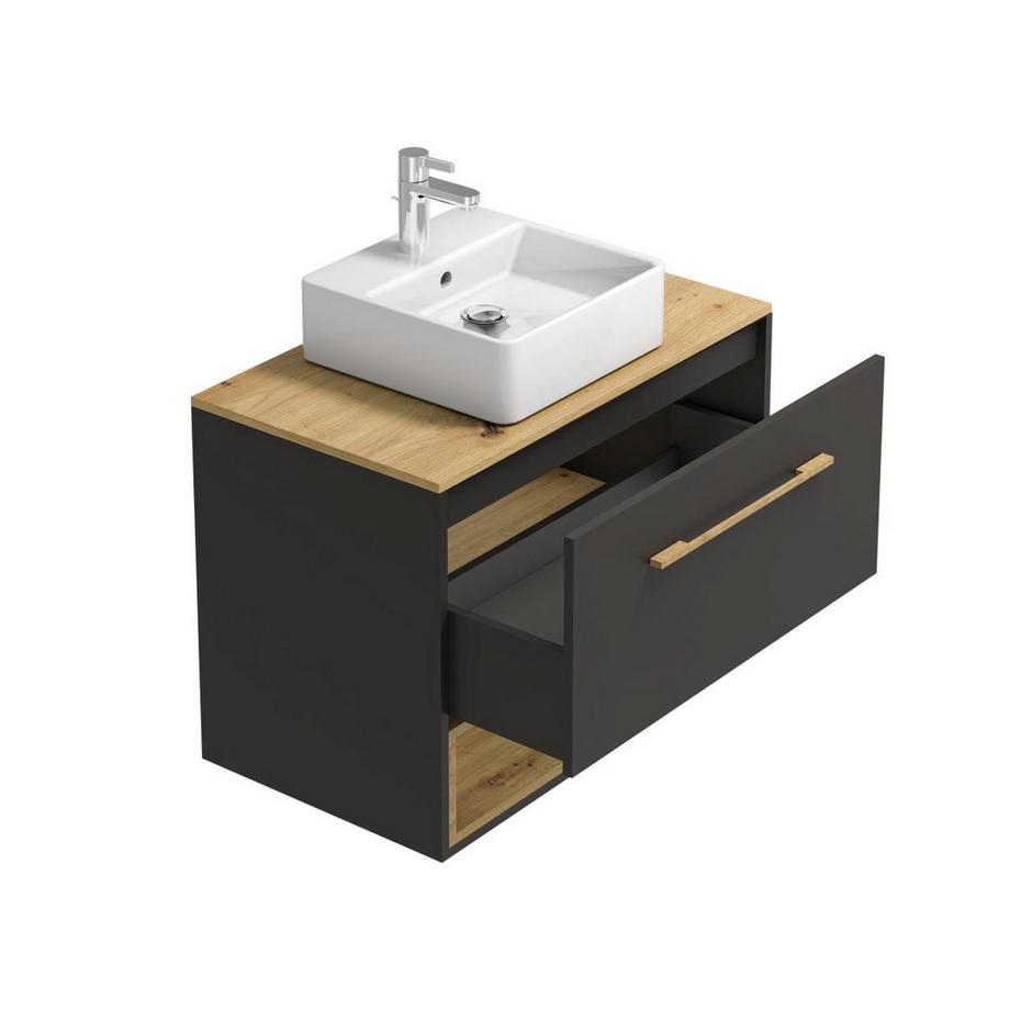Vente-unique Mobile sospeso per bagno con lavabo da appoggio e armadietto 80 cm Antracite - YANGRA  