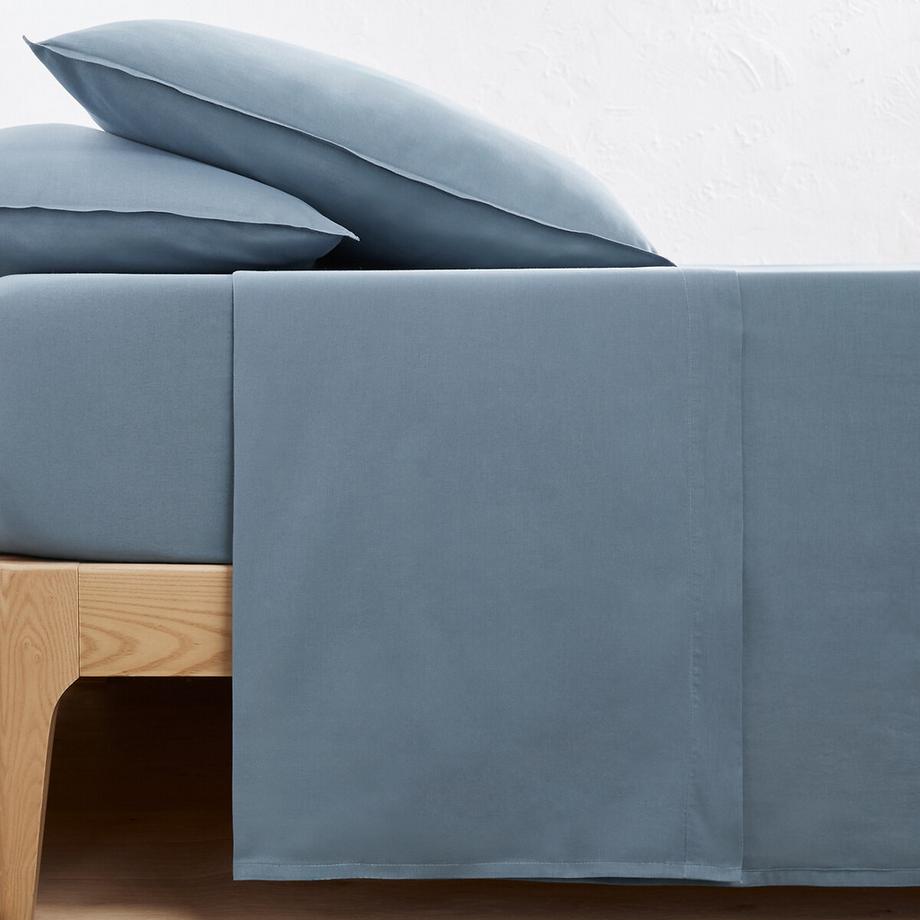 Drap plat uni en coton lavé