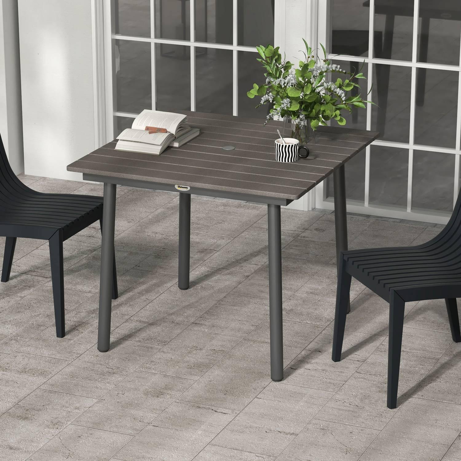 Northio Tavolo Da Giardino Tavolo Da Pranzo 4 Persone Foro Per Ombrellone Tavolo Da Patio Rete A Doghe Hdpe Grigio Scuro 90X90X75Cm  