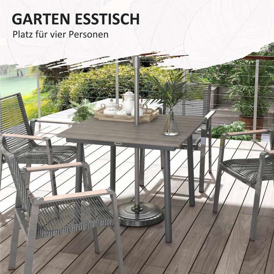 Northio Gartentisch Esstisch 4 Personen Schirmloch Terrassentisch Lattenrost Hdpe Dunkelgrau 90X90X75Cm  