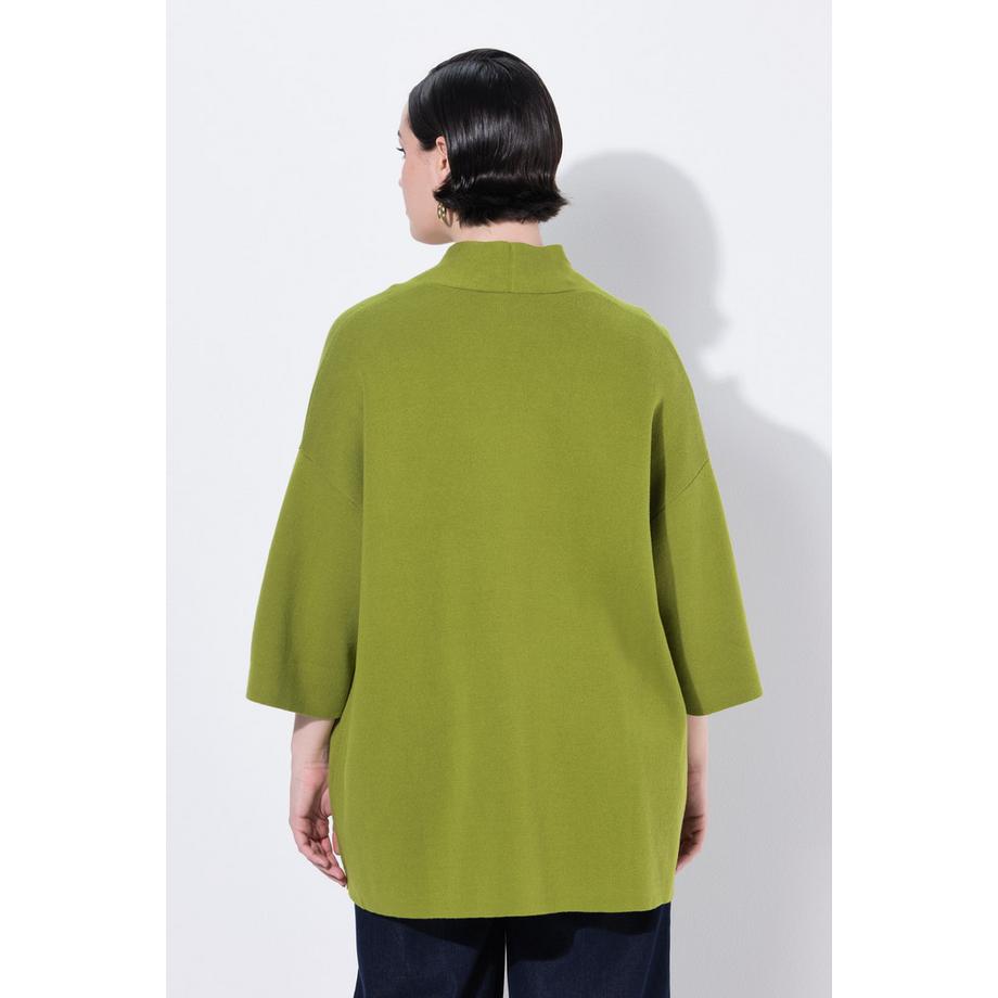 Ulla Popken Oversized Offene Strickjacke Schalkragen Halbarm  