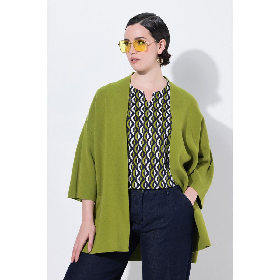 Ulla Popken Oversized Offene Strickjacke Schalkragen Halbarm  