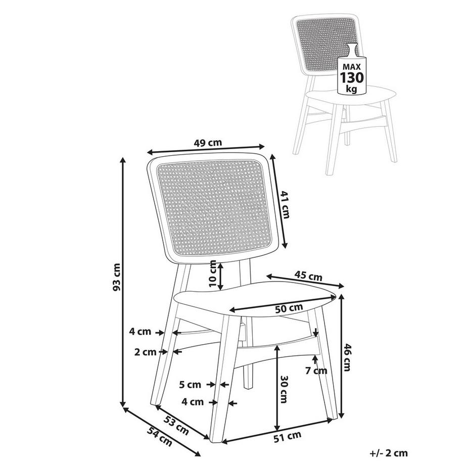 Beliani Lot de 2 chaises de salle à manger en Bois d\'hévéa Rétro ALCOVA  