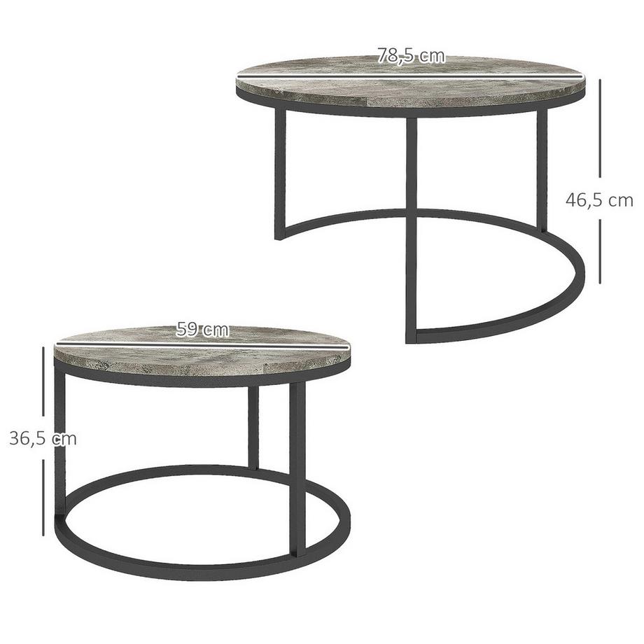 Northio Table basse ronde, lot de 2, table d'appoint empilable aspect marbre, table gigogne avec structure en métal, table de canapé pour salon, chambre à coucher, balcon, gris  