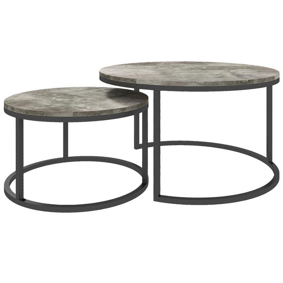 Northio Table basse ronde, lot de 2, table d'appoint empilable aspect marbre, table gigogne avec structure en métal, table de canapé pour salon, chambre à coucher, balcon, gris  
