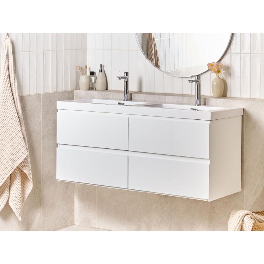 Beliani Wandmontierter Waschtischunterschrank mit Doppelwaschbecken aus MDF-Platte Modern CARDIEL  