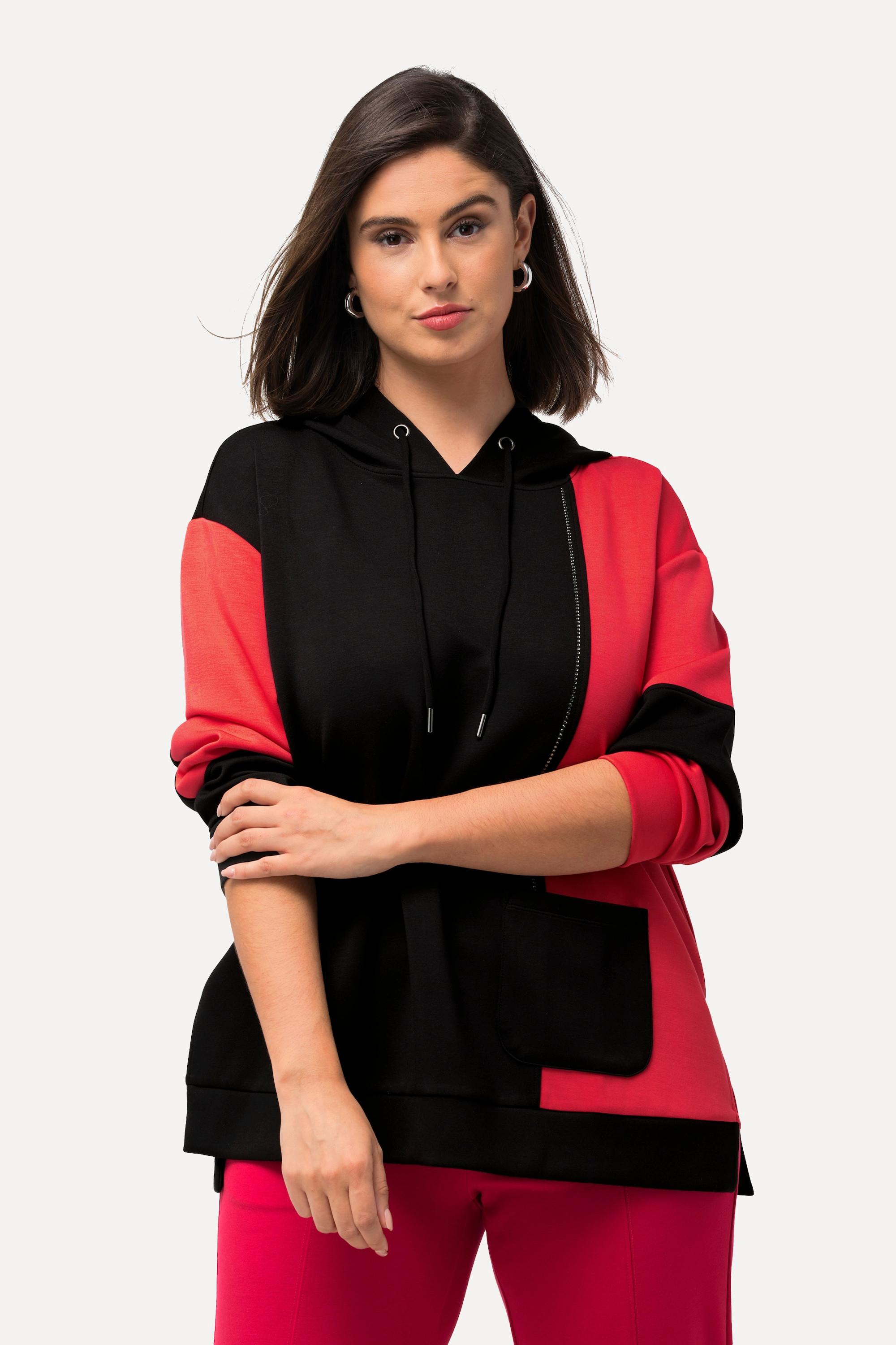 Ulla Popken  Maglia in stile color blocking con cappuccio, applicazioni e maniche lunghe 