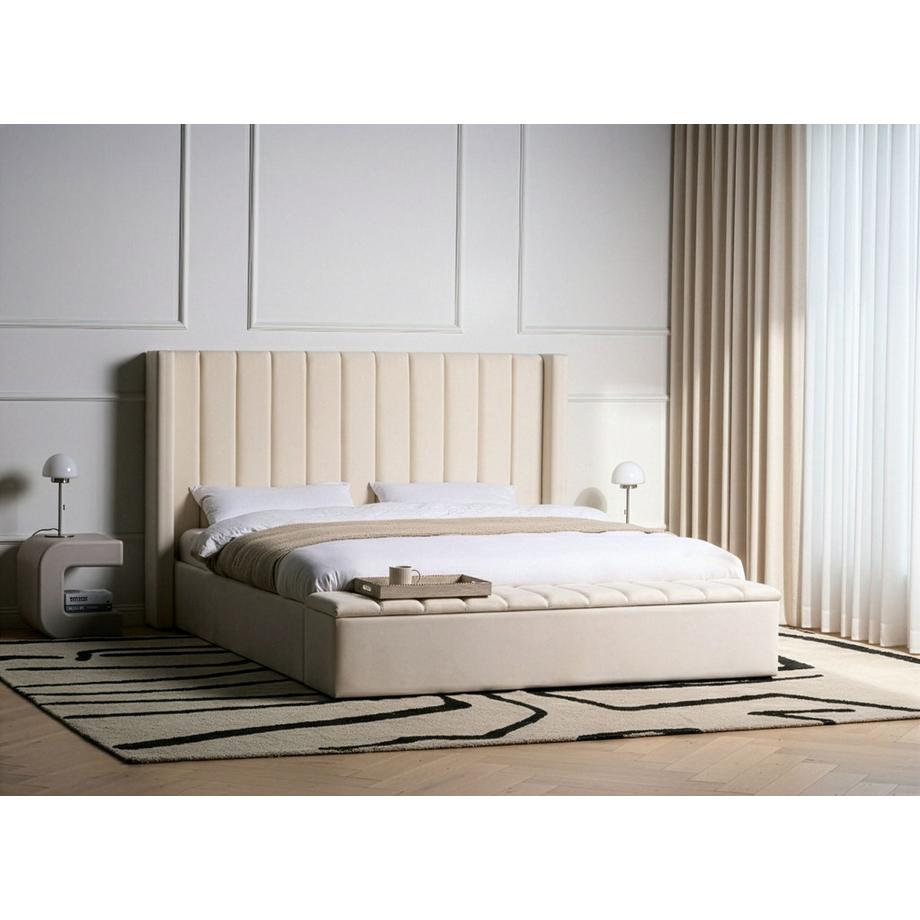 Beliani Lit avec banc de rangement en Velours Minimaliste NOYERS  