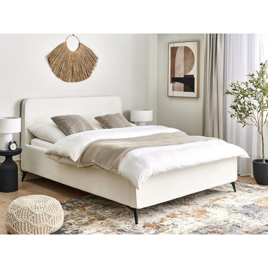 Beliani Lit à lattes en Bouclé Traditionnel VALOGNES  