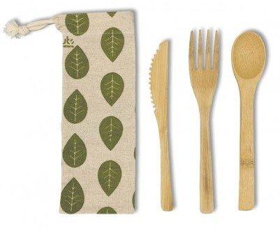 Image of Bambus Besteck In Beutel Blätter Unisex Grün