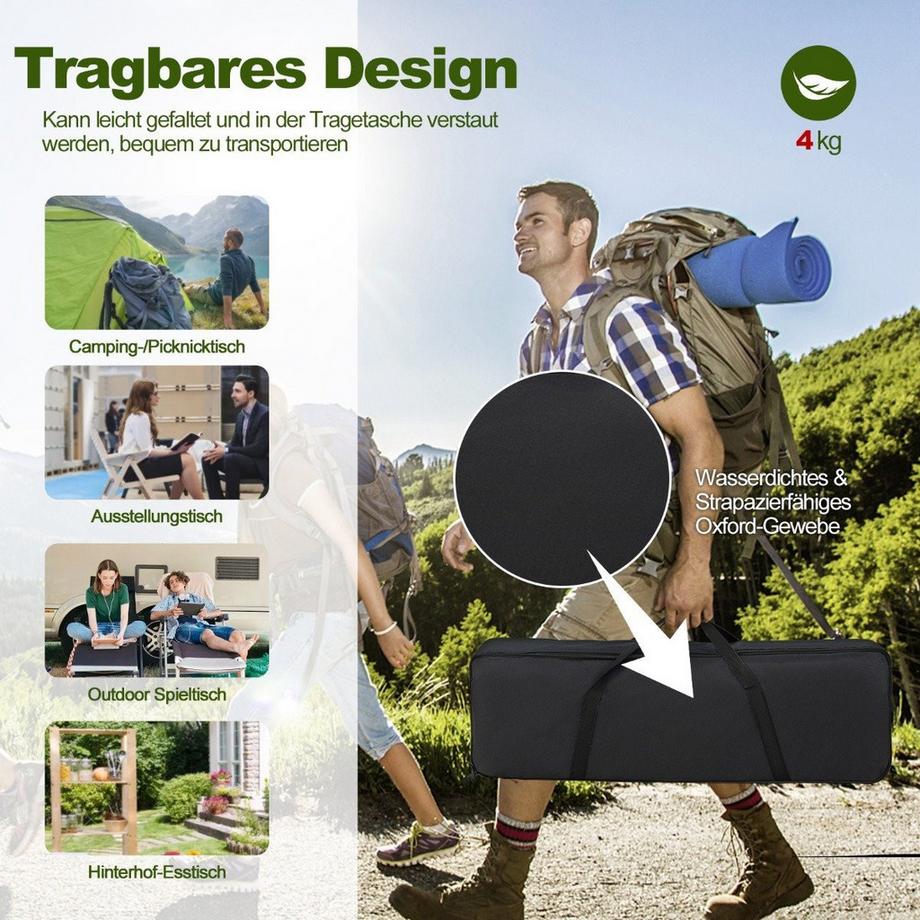 Northix  Table de camping pliante avec sac de transport, 4 niveaux réglables en hauteur 90 x 60,5 x 52 cm argent 