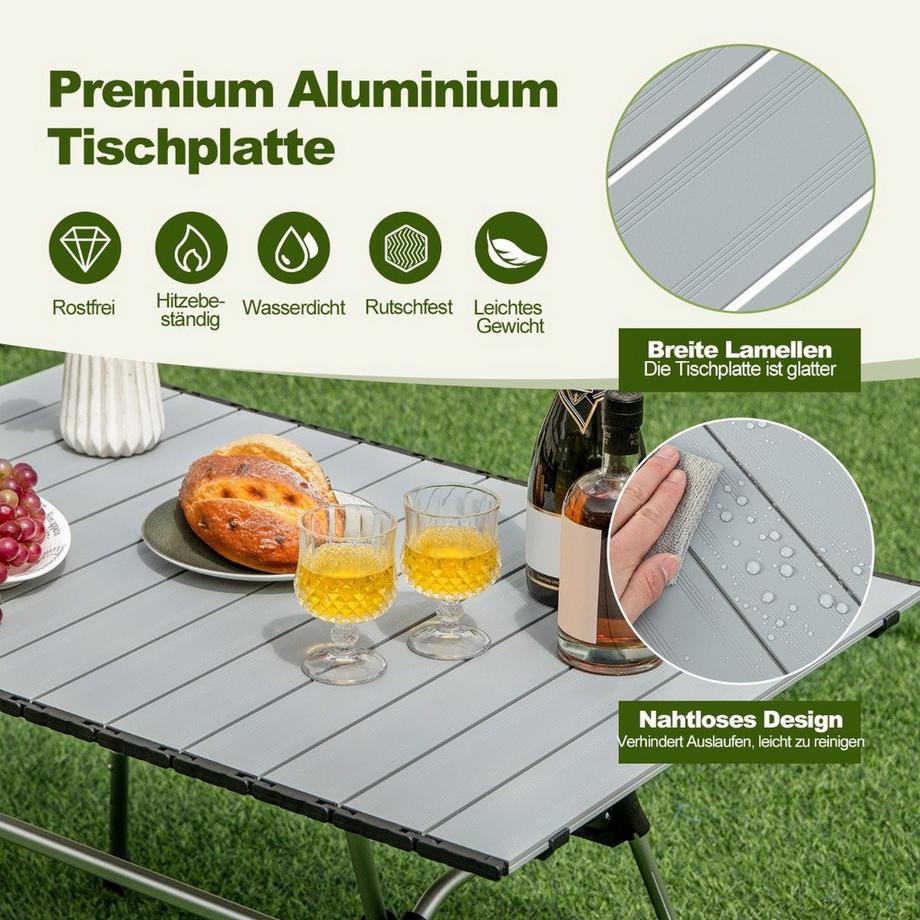 Northix  Table de camping pliante avec sac de transport, 4 niveaux réglables en hauteur 90 x 60,5 x 52 cm argent 