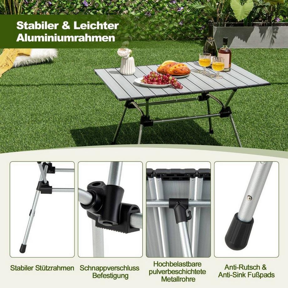 Northix  Table de camping pliante avec sac de transport, 4 niveaux réglables en hauteur 90 x 60,5 x 52 cm argent 