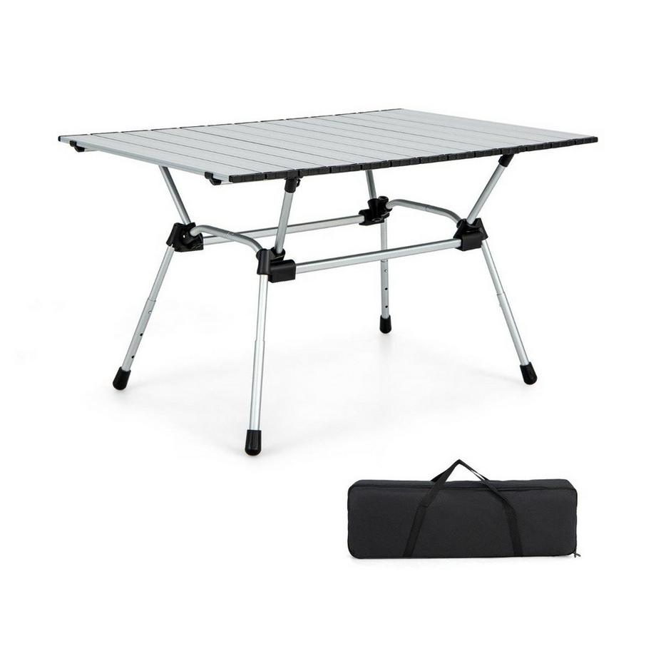 Northix  Table de camping pliante avec sac de transport, 4 niveaux réglables en hauteur 90 x 60,5 x 52 cm argent 