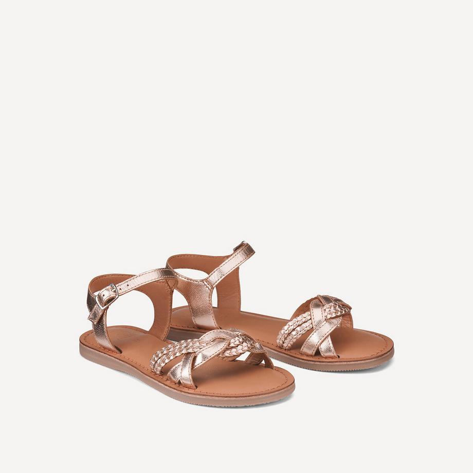 Sandales dorées en cuir tressé