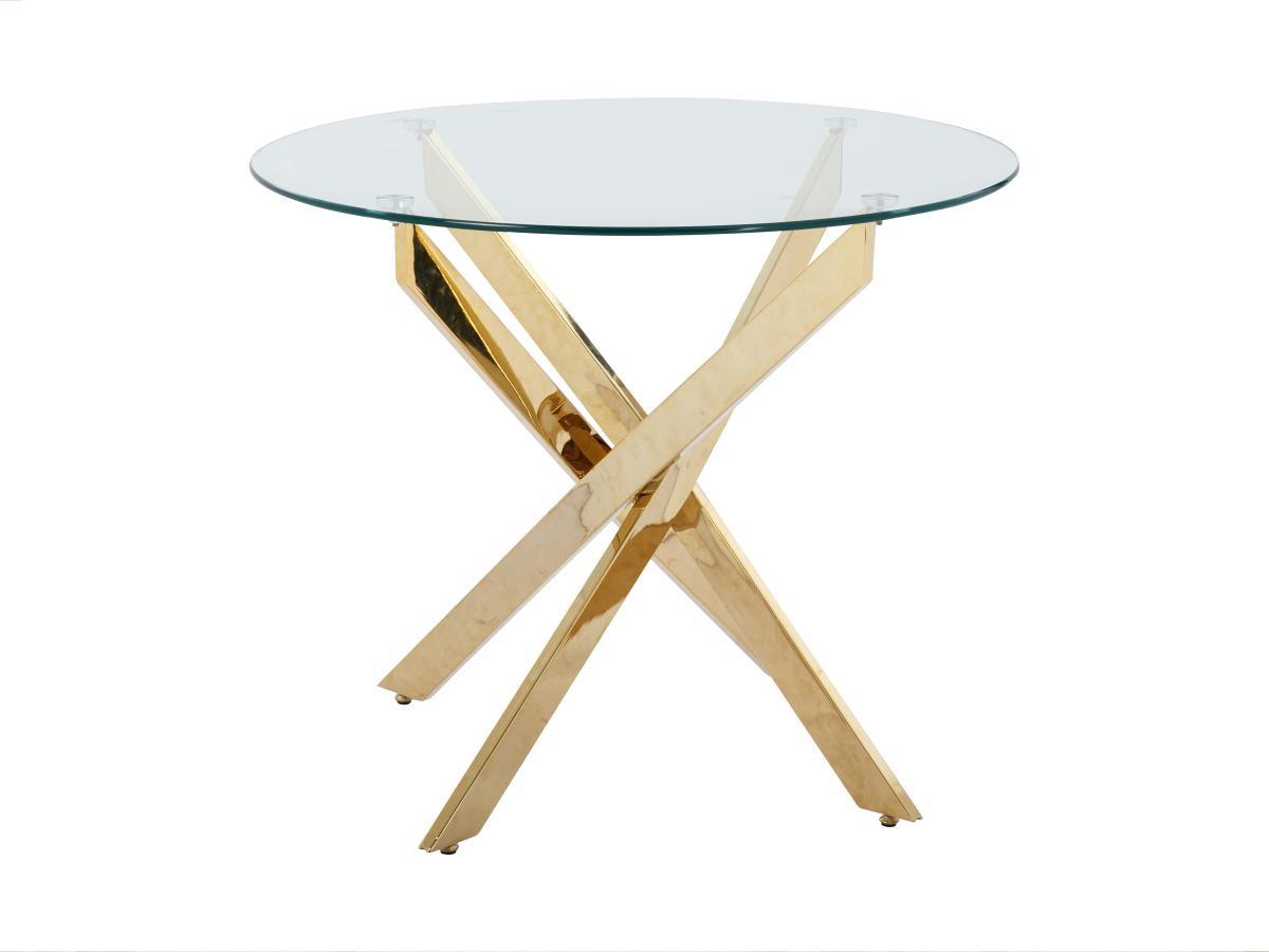 Vente-unique Table à manger ronde 2 personnes en verre trempé et métal doré - Transparent - COSIMA  