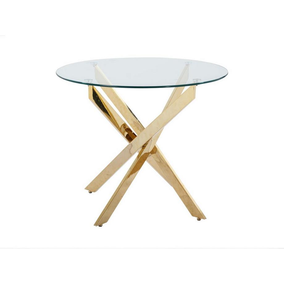 Vente-unique Table à manger ronde 2 personnes en verre trempé et métal doré - Transparent - COSIMA  
