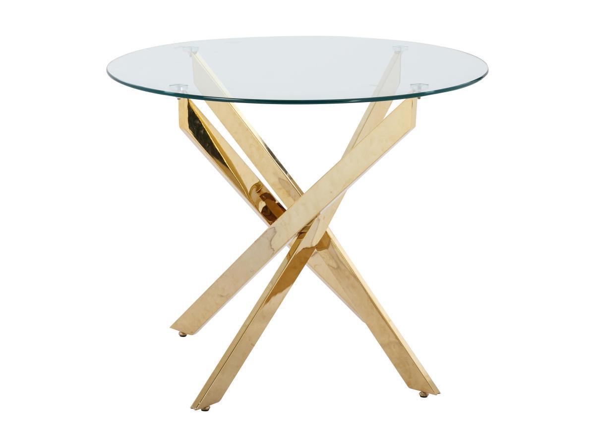 Vente-unique Table à manger ronde 2 personnes en verre trempé et métal doré - Transparent - COSIMA  