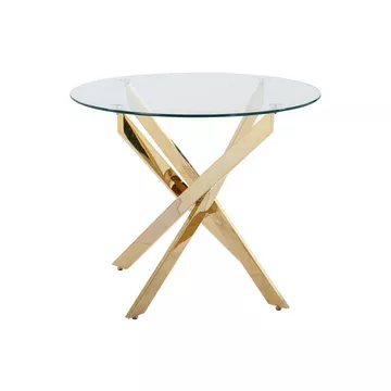 Table à manger ronde 2 couverts en verre trempé et métal doré - Transparent - COSIMA