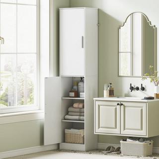 Northio Mobiletto da bagno alto 180 cm, mobiletto da bagno stretto con 2 ante, 4 ripiani regolabili, truciolare, MDF, bianco  