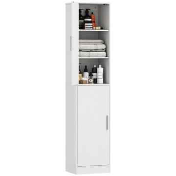 Mobiletto da bagno alto 180 cm, mobiletto da bagno stretto con 2 ante, 4 ripiani regolabili, truciolare, MDF, bianco