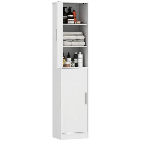 Northio Mobiletto da bagno alto 180 cm, mobiletto da bagno stretto con 2 ante, 4 ripiani regolabili, truciolare, MDF, bianco  