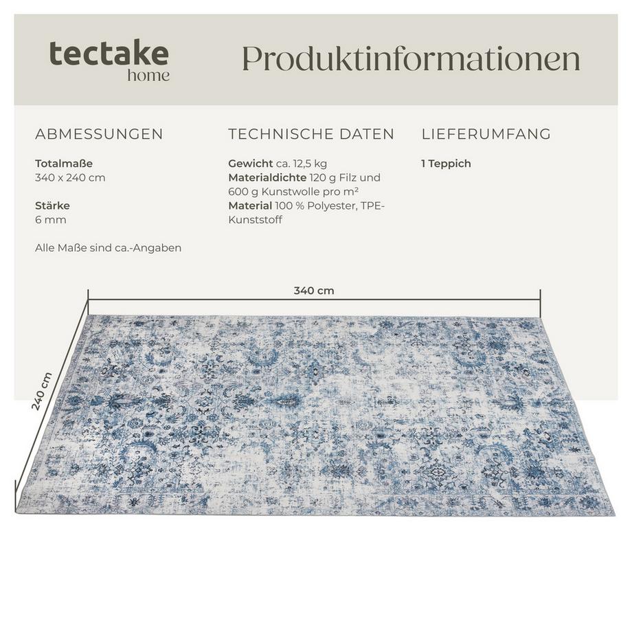Tectake Tapis vintage design à poils courts AMARA en laine synthétique et feutre  