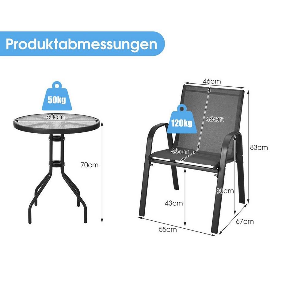 Northio Set mobili da balcone tavolo bistrot con 2 sedie impilabili set da giardino  