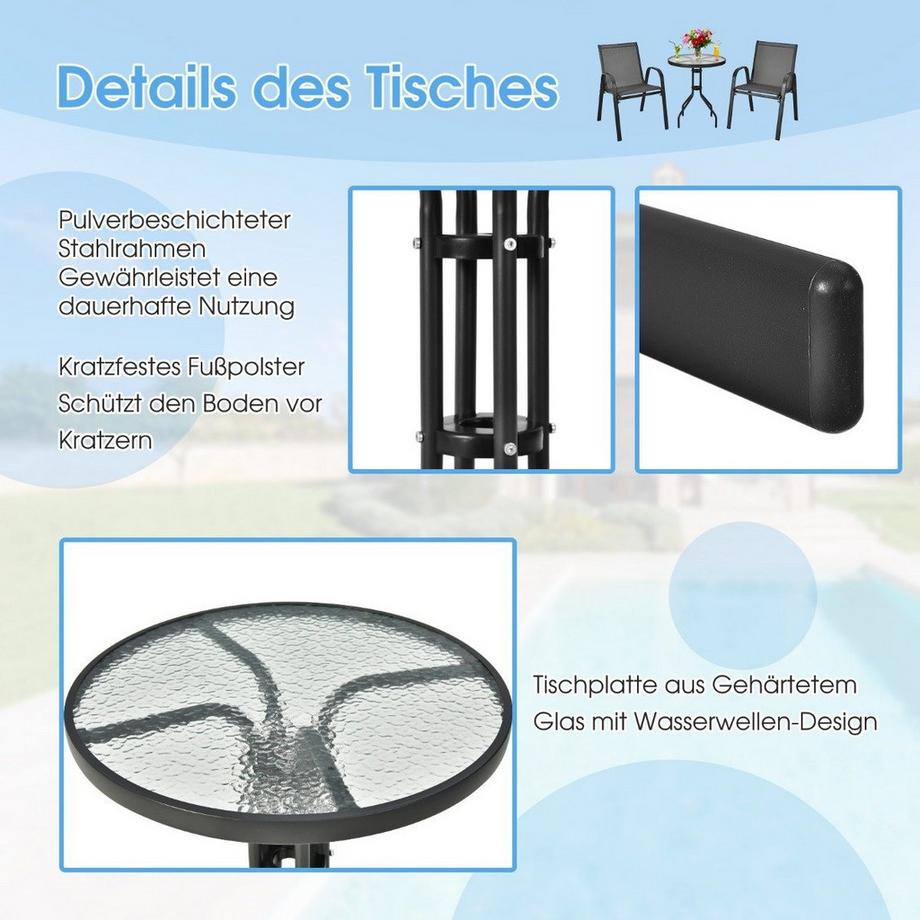 Northio Set mobili da balcone tavolo bistrot con 2 sedie impilabili set da giardino  