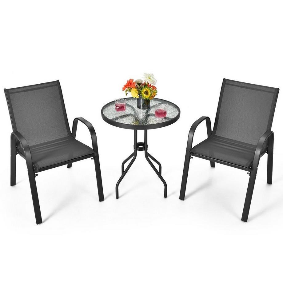 Set mobili da balcone tavolo bistrot con 2 sedie impilabili set da giardino