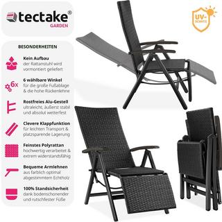 Tectake Chaise en rotin Brisbane pliable avec structure en aluminium et repose-pieds  