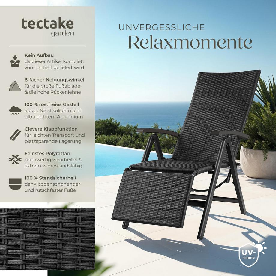 Tectake Rattanstuhl Brisbane  mit Aluminiumgestell klappbar  