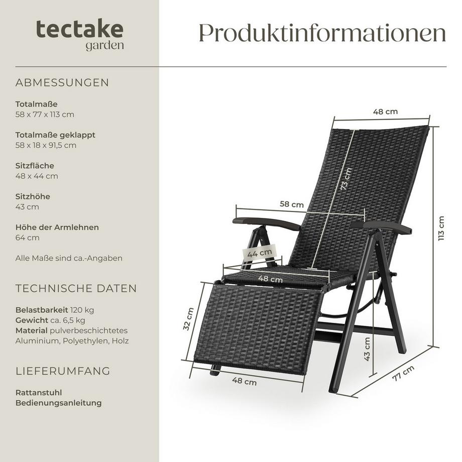 Tectake Rattanstuhl Brisbane  mit Aluminiumgestell klappbar  