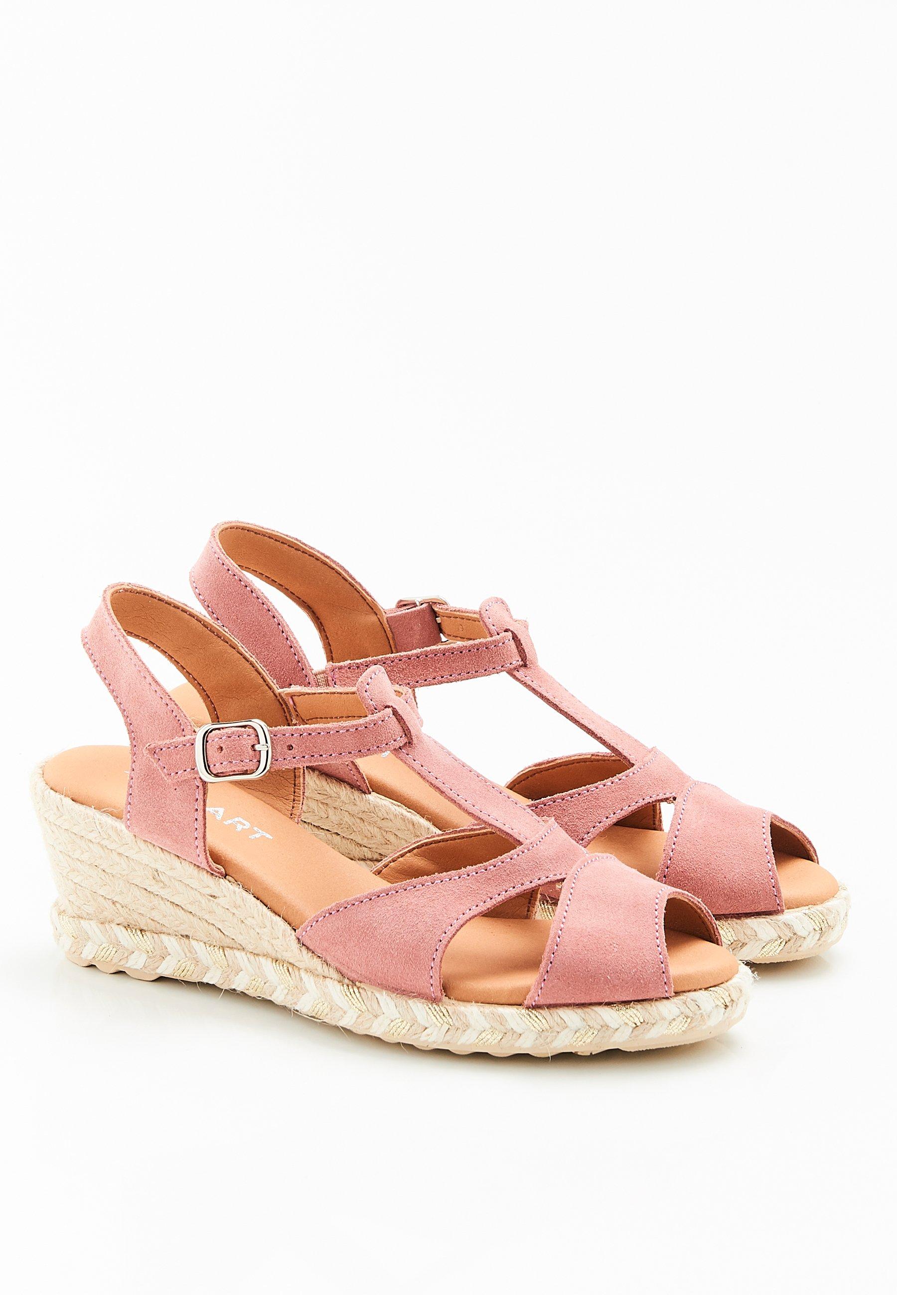 Image of Geflochtene Sandalen Mit Keilabsatz. Damen Rosa 37