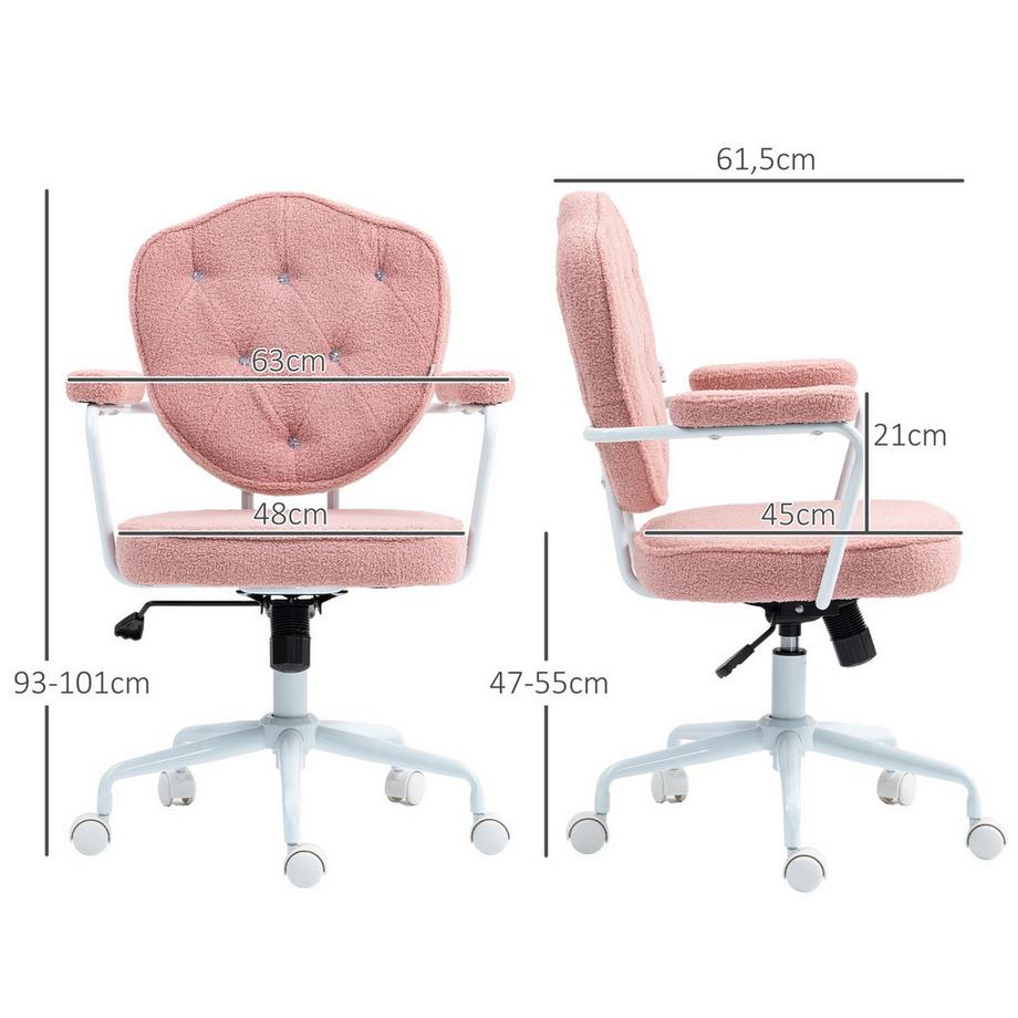 Northio Bürostuhl, Ergonomisch Schreibtischstuhl mit Wippfunktion, geknöpftem Bezug, Höhenverstellbar Computerstuhl mit Drehfunktion, für Home Office, Teddybärvlies, Rosa  