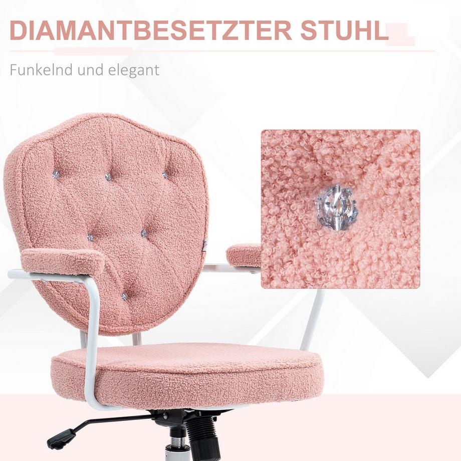 Northio Bürostuhl, Ergonomisch Schreibtischstuhl mit Wippfunktion, geknöpftem Bezug, Höhenverstellbar Computerstuhl mit Drehfunktion, für Home Office, Teddybärvlies, Rosa  