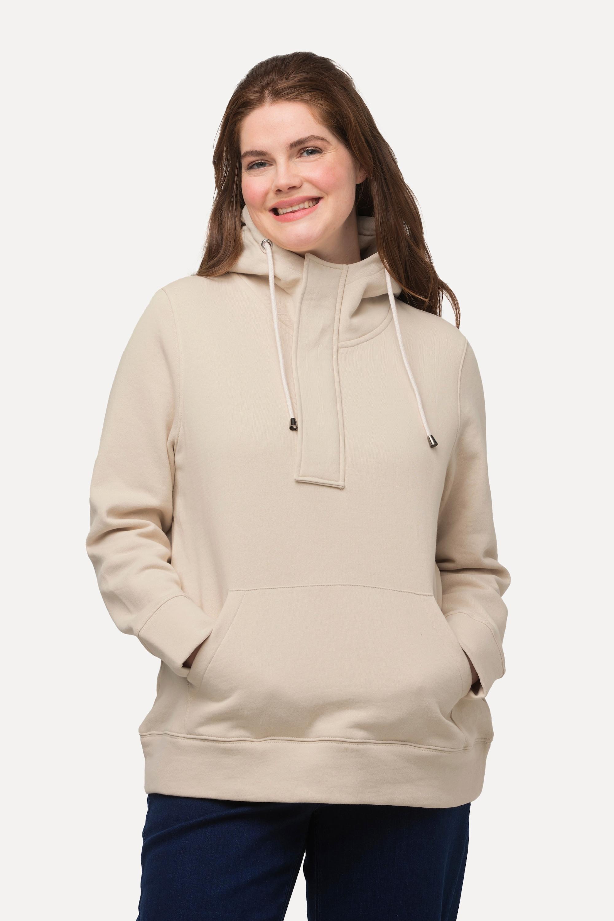 Ulla Popken  Sweat à capuche, fermeture Éclair, manches longues, coton bio 