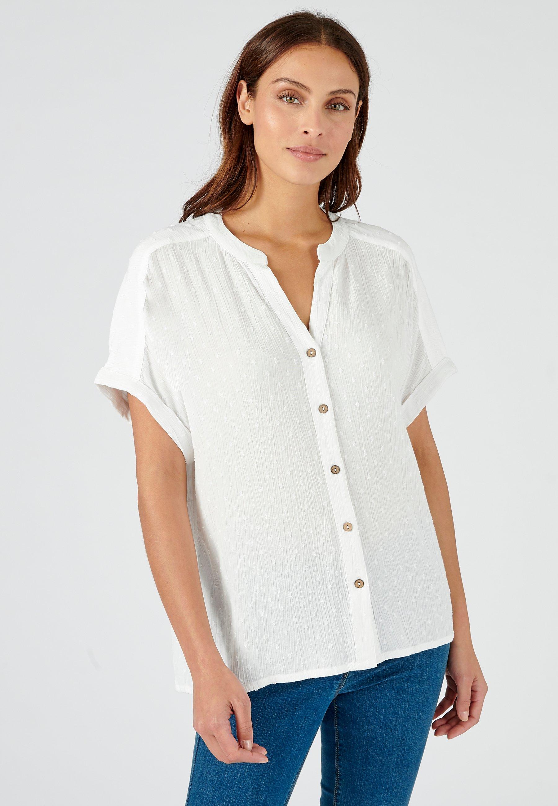 Image of Bluse Aus Getupftem Crepon. Damen Weiss 44