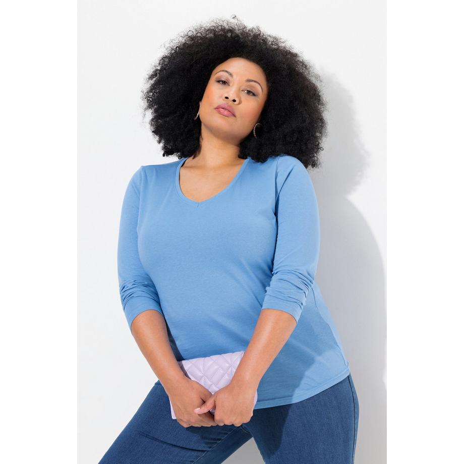 Ulla Popken T-shirt Slim Fit Col V Manches Longues  