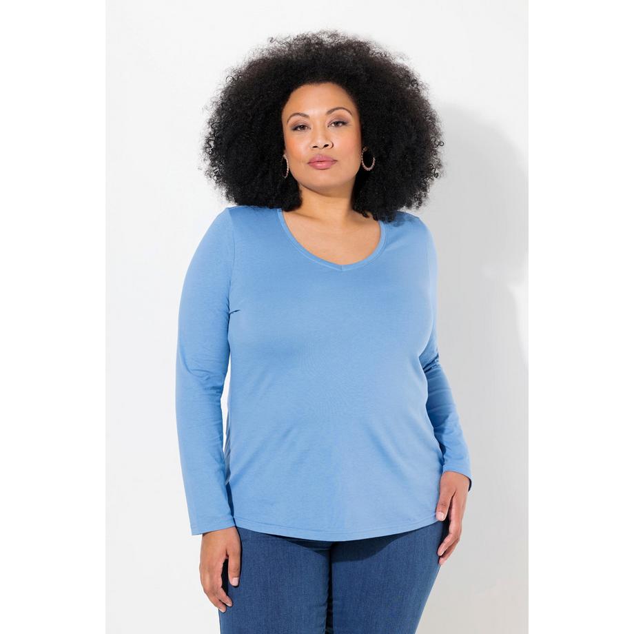 Ulla Popken T-shirt Slim Fit Col V Manches Longues  