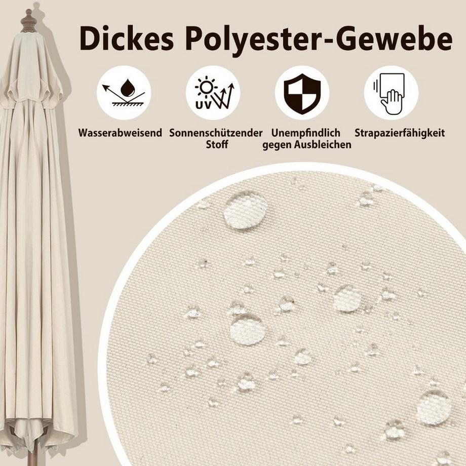 Northix Parasol de jardin 300 cm en bois, pliable à 30° des deux côtés, beige  