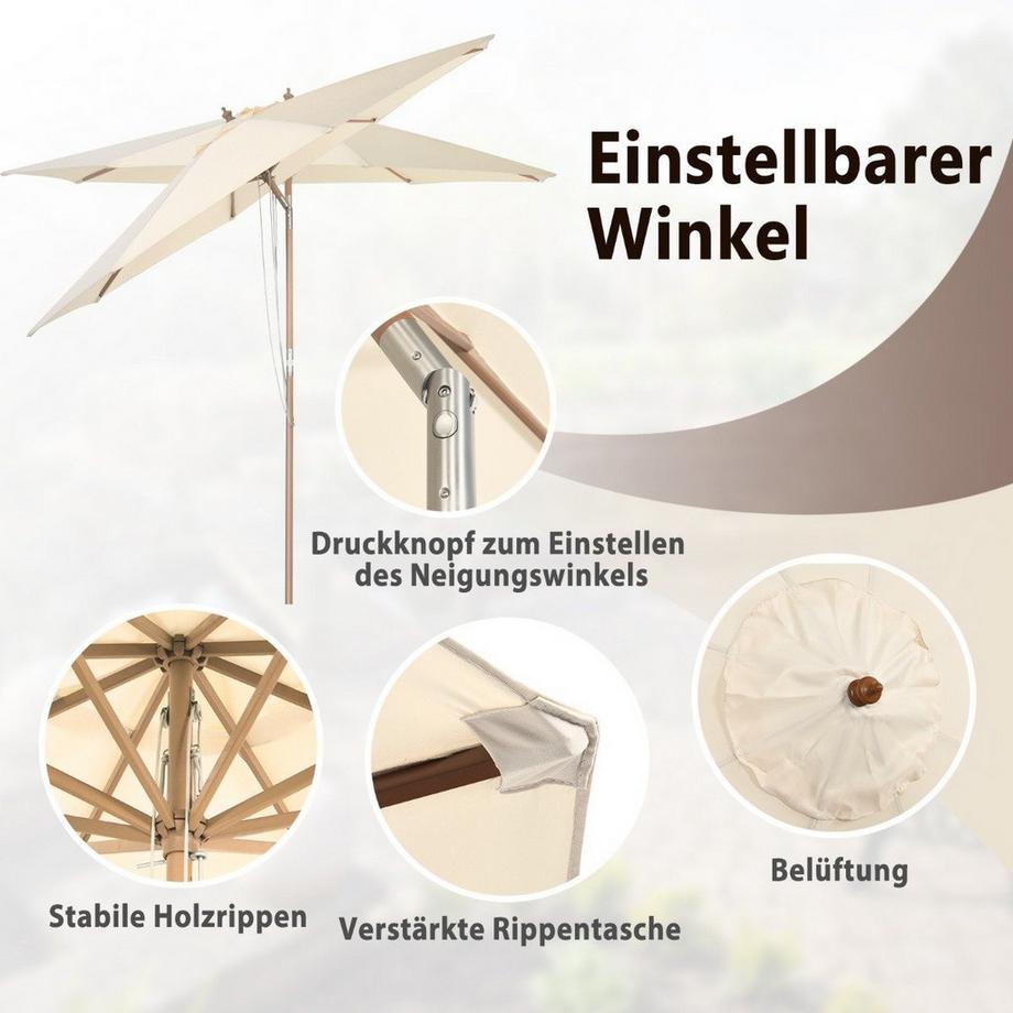 Northix Parasol de jardin 300 cm en bois, pliable à 30° des deux côtés, beige  