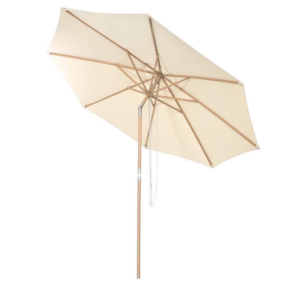 Parasol de jardin 300 cm en bois, pliable à 30° des deux côtés, beige