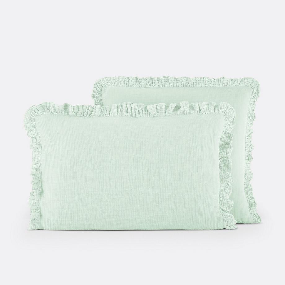 Taie d'oreiller unie gaze de coton à volant