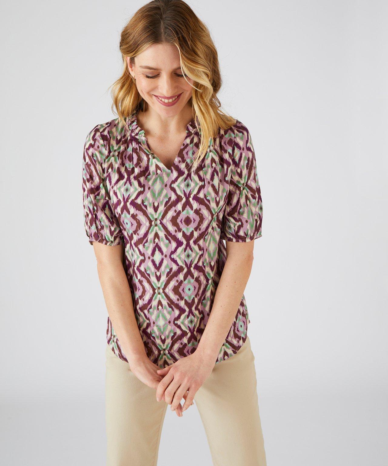 Image of Weich Fliessende Bluse Mit Grafikprint. Damen Rosa 40