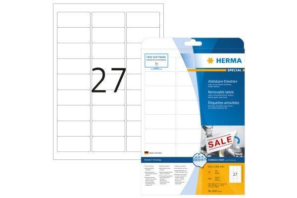 HERMA Herma 4347 Etichette 63.5 x 29.6 mm Carta Bianco 675 pz. Staccabile Etichetta universale Inchiostro, Laser  