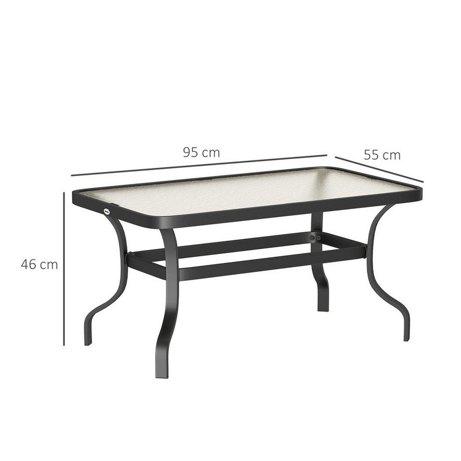 Northio Beistelltisch Hartglas Kaffeetisch Couchtisch mit Wellendesign, Abgerundete Ecke Balkontisch Gartentisch Sofatisch Teetisch Gartenmöbel für Wohnzimmer Garten Terrasse Balkon, 95x55 cm Schwarz Aosom  