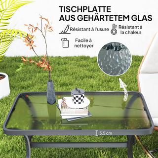 Northio Beistelltisch Hartglas Kaffeetisch Couchtisch mit Wellendesign, Abgerundete Ecke Balkontisch Gartentisch Sofatisch Teetisch Gartenmöbel für Wohnzimmer Garten Terrasse Balkon, 95x55 cm Schwarz Aosom  