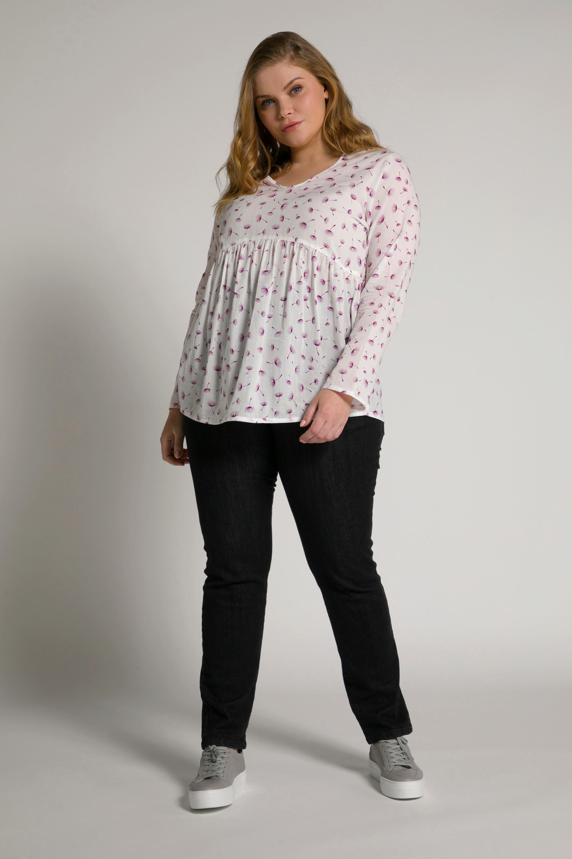 Ulla Popken  Blouse Bellieva, ligne A, encolure V, manches longues, GOTS 